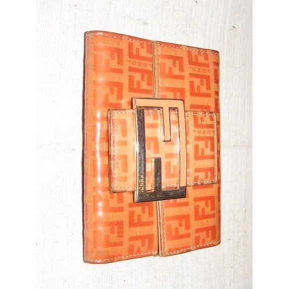 Fendi Small F Logo Orange Taupe Patent Wallet - Picture 3 of 12